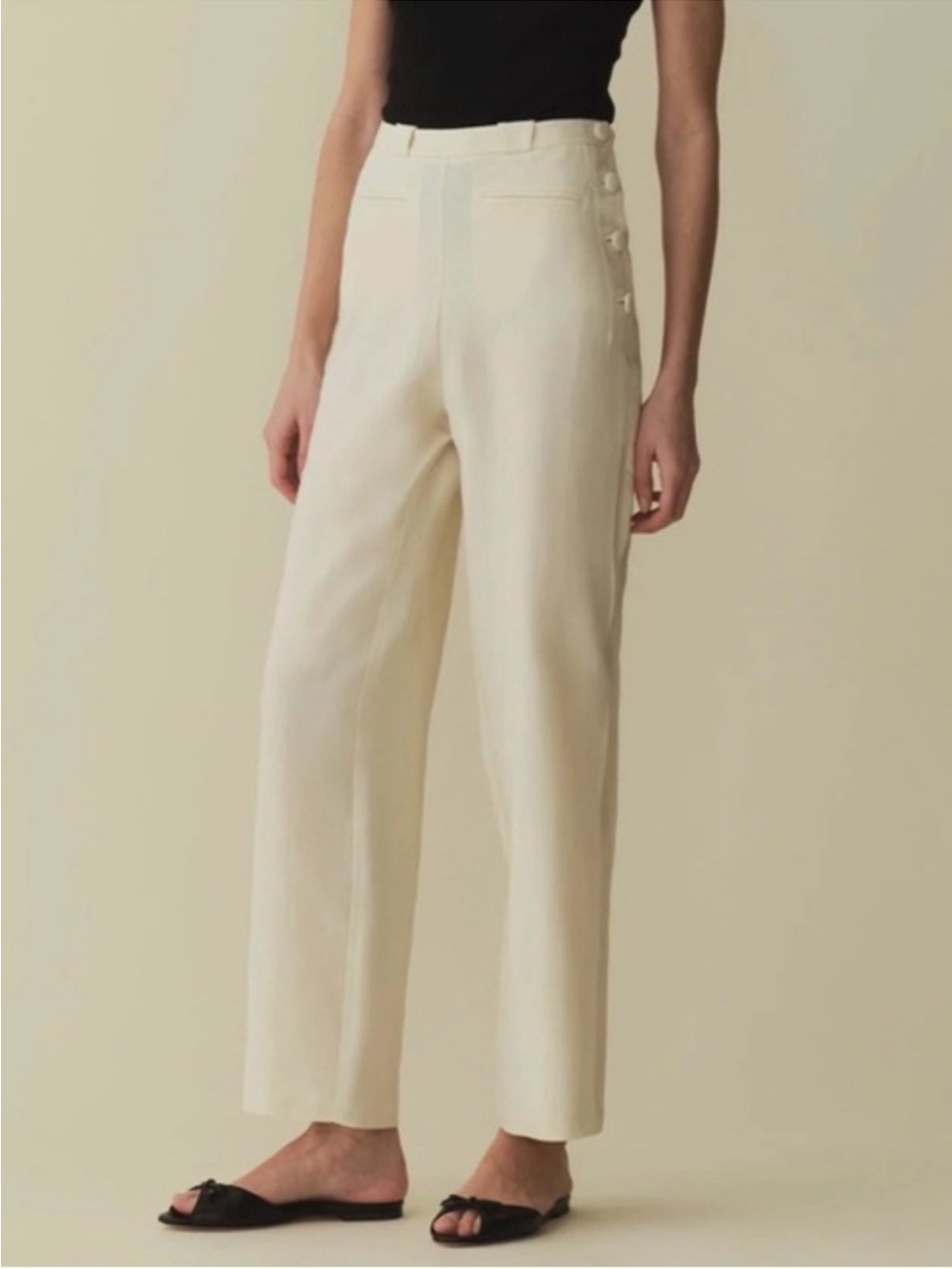 DOEN Stratford High-Rise Linen Wide Straight Leg Trouser Dress Pants Ivory White